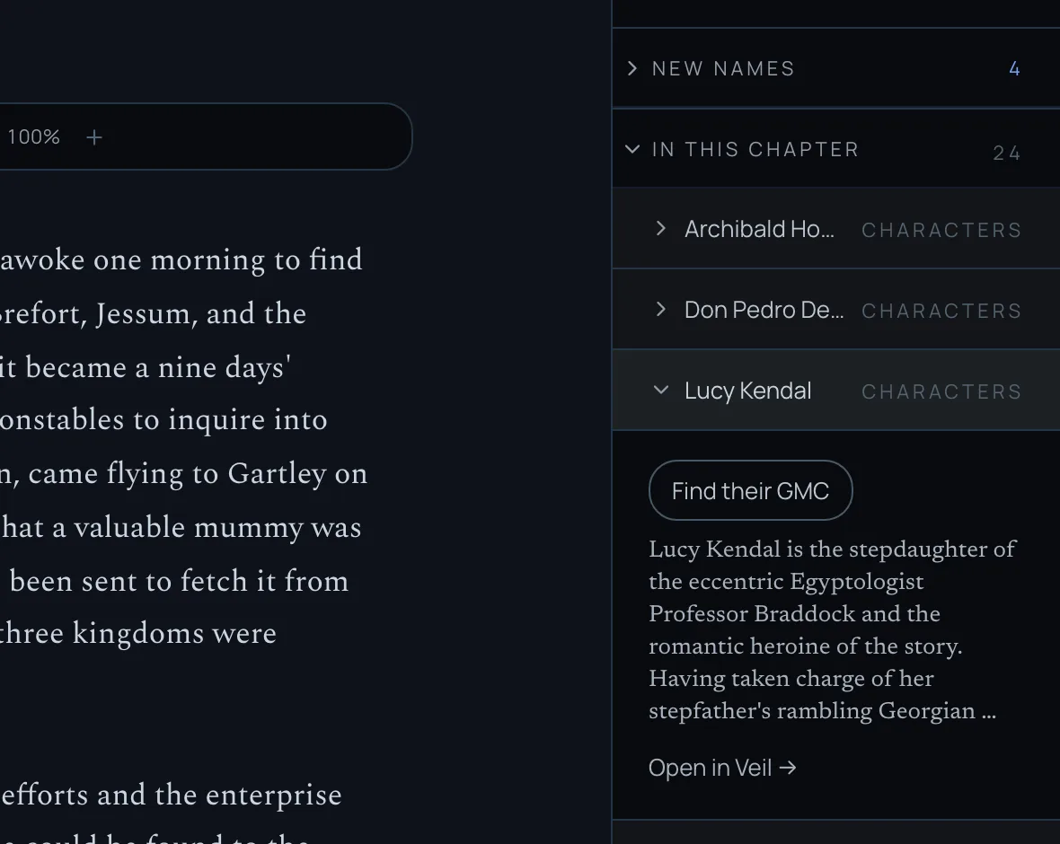 A character card in the chapter panel, before the GMC is read
