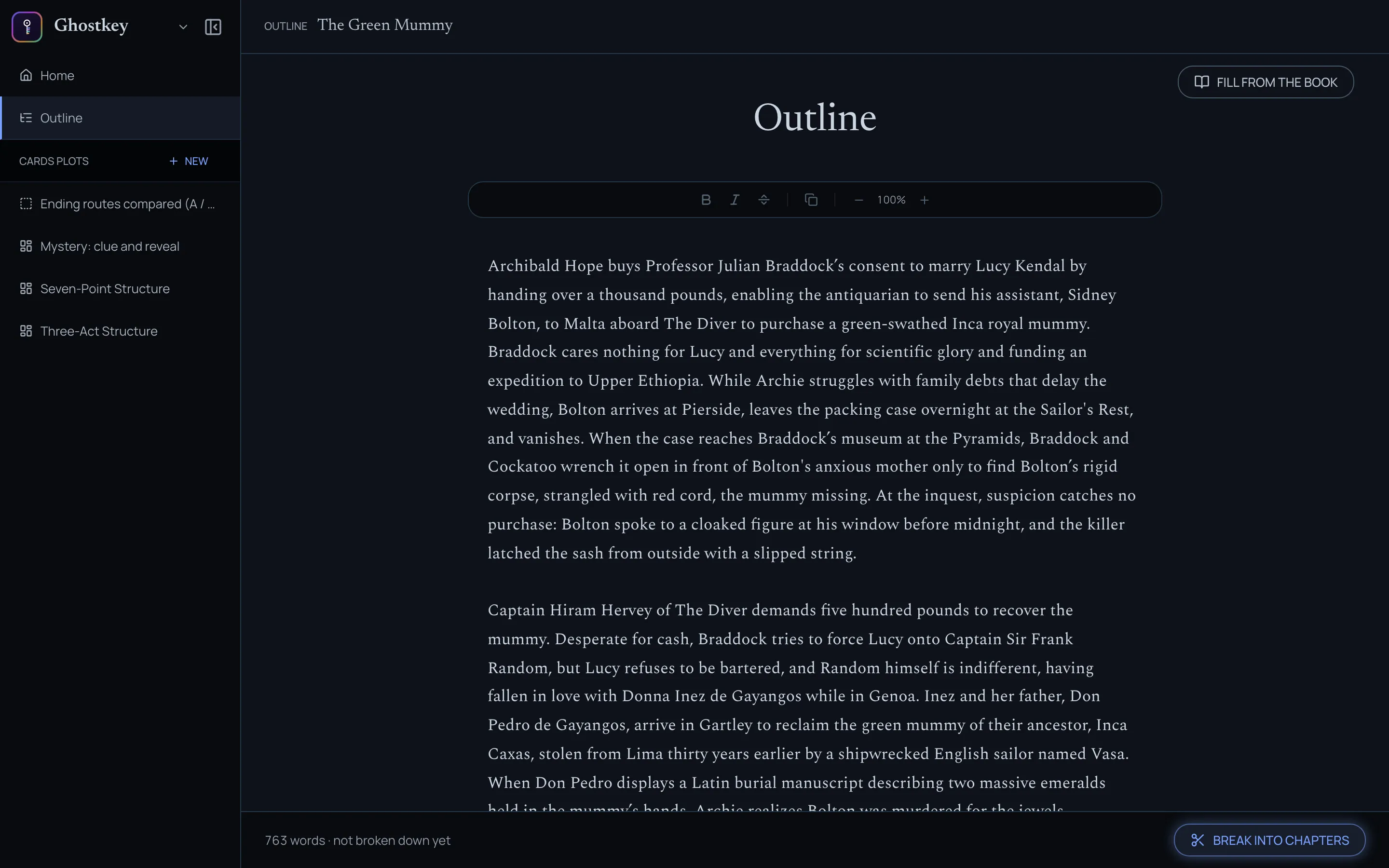 An outline filled from the book