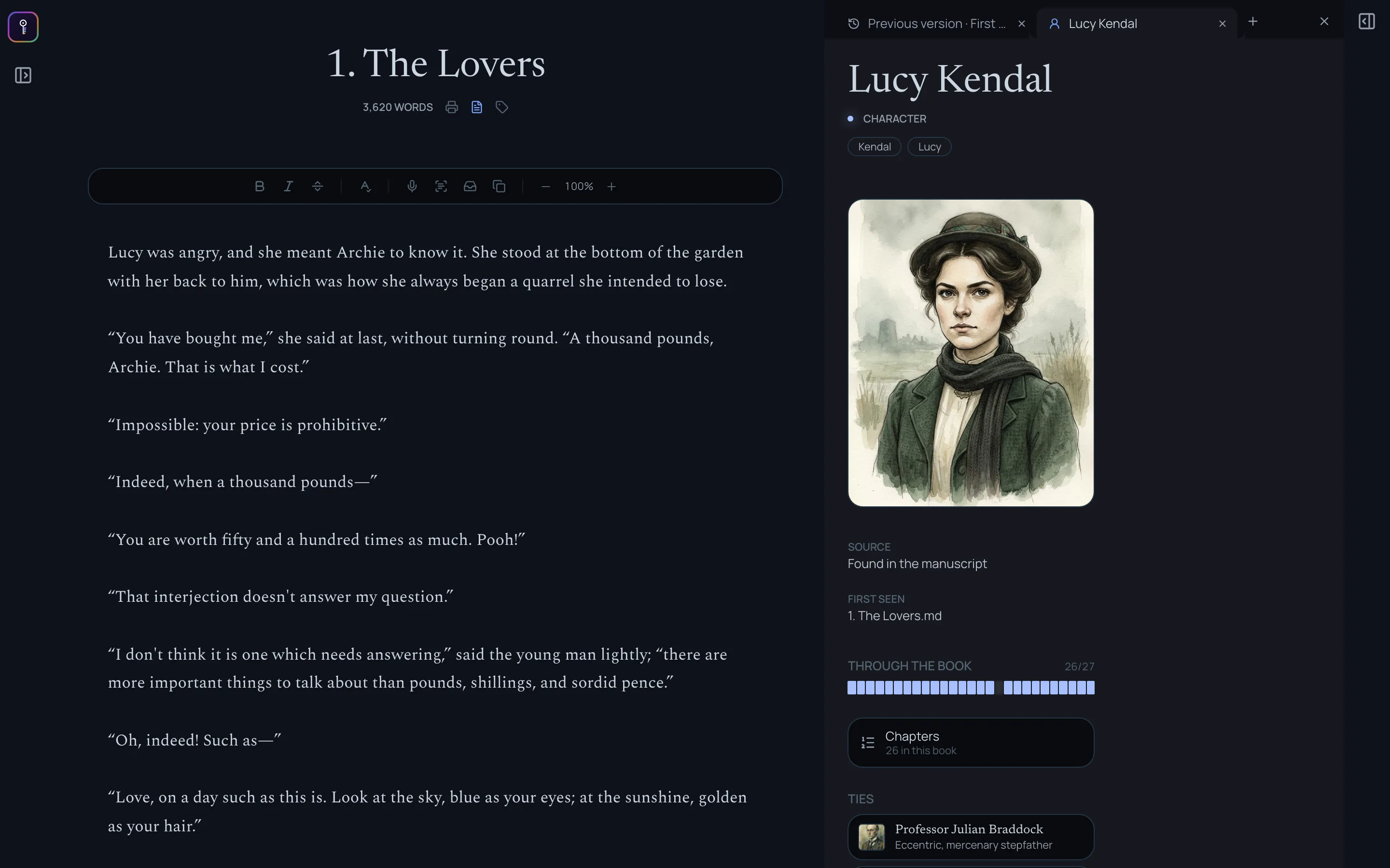 A character sheet beside the chapter